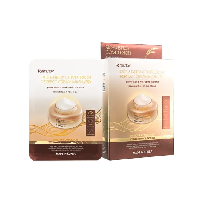 Farm Stay Rice & Bifida Complexion Perfect Cream Mask 10 sheets +RANDOM GIFT white