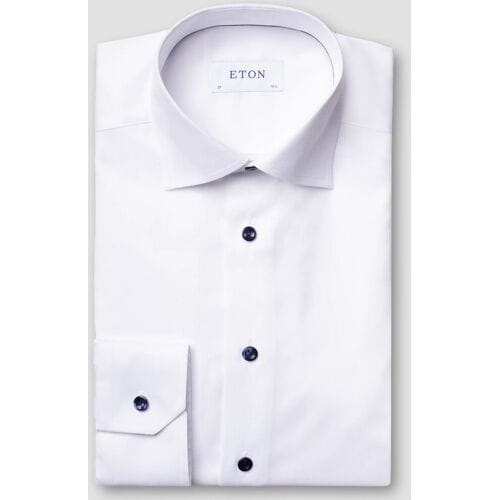 Eton - Overhemd Wit Eton Navy Details Signature Twill Shirt Wit 100012358