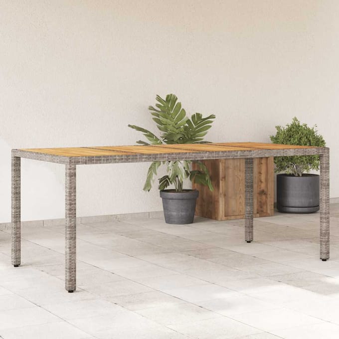 vidaXL - Tuintafel - met - acaciahouten - blad - 190x90x75 - cm - poly - rattan - grijs