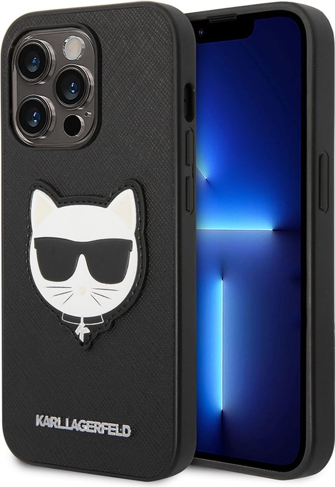 Karl Lagerfeld Saffiano Choupette Head Patch Case for iPhone 14 Pro Max - Black