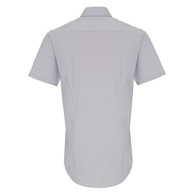 Premier Heren Poplin Stretch Overhemd met Korte Mouwen (Zilver)