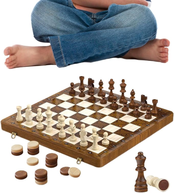 Schaakspel Inklapbaar - Houten Schaken - Interactief Spel - Magnetisch Bord - 40 x 20 cm - Houtkleur