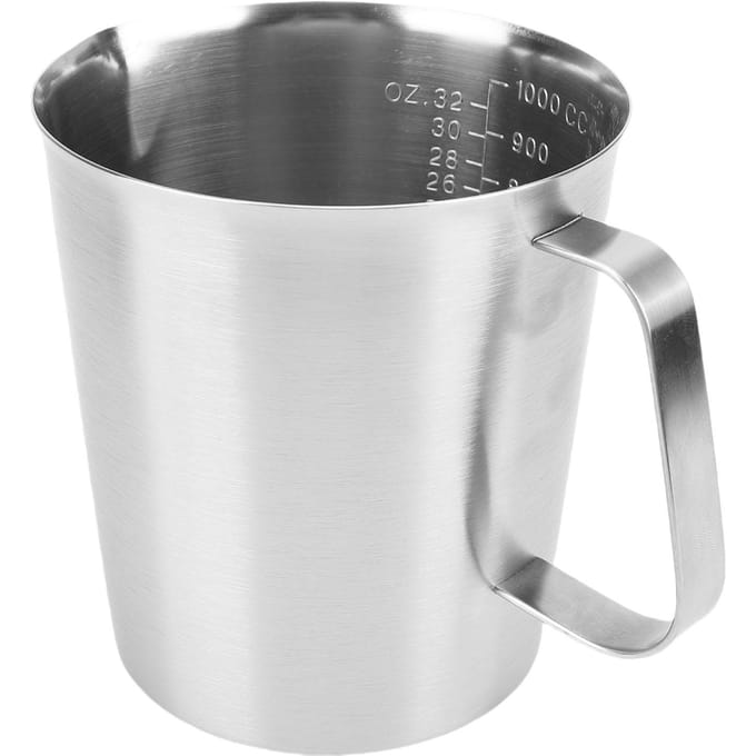 Tasse à mesurer en acier inoxydable Pichet à mousser le lait avec marquage oz ml Tasse à mousser le lait avec poignée 1000 ml L white