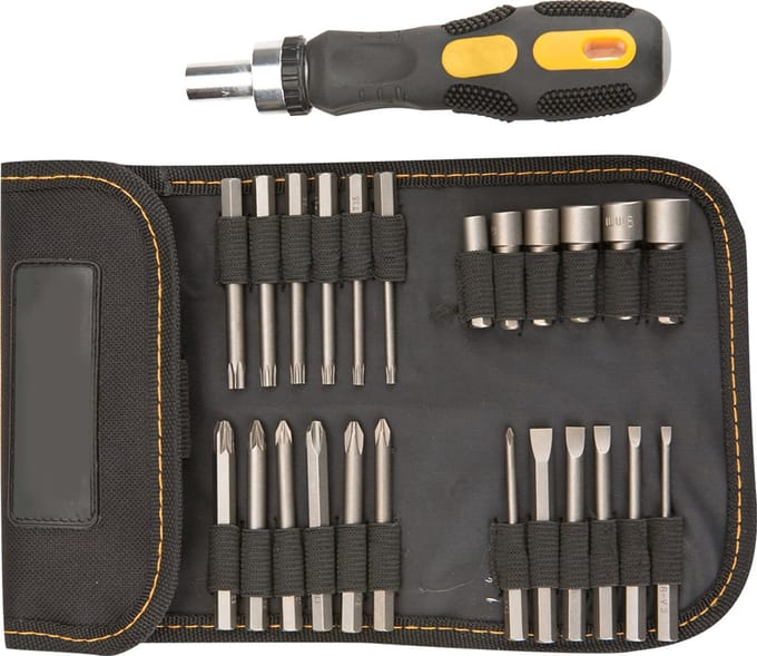 TOPEX Eindstukken en Doppen - Schroevendraaier Set - 26 Stuks - Ergonomische Handgreep