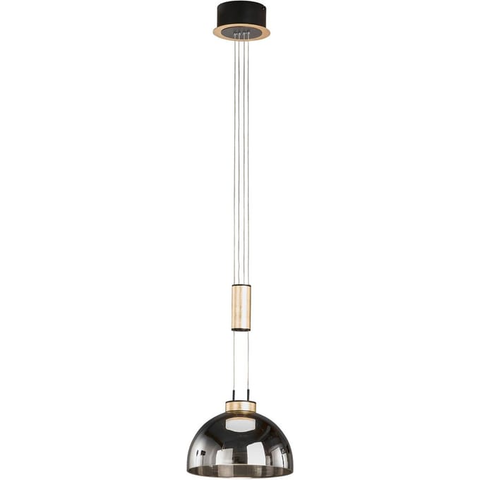 FISCHER & HONSEL Hanglamp Avignon 1-lamp rookglas/zwart/goud