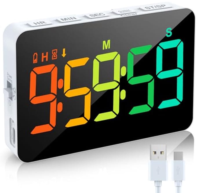 Dynamische LED-Timer met Instelbare Helderheid en Volume - Keukentimer met 5 Inch Display en Magnetische Bevestiging