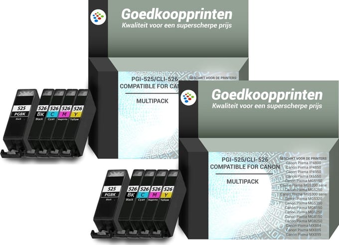 Huismerk Canon PGI-525 / CLI-526 inkt cartridges 2 x 5 Kleuren Multipack (126 ml)