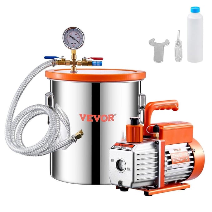5 Gallon Vacuümkamer 3.5CFM Enkelfasige Pomp Ontgassingkamer Kit