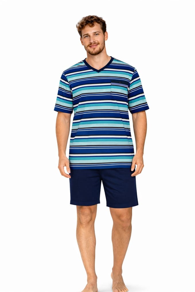 Comte - Heren Shortama – Gestreept – Blauw – 100% Katoen - Maat S