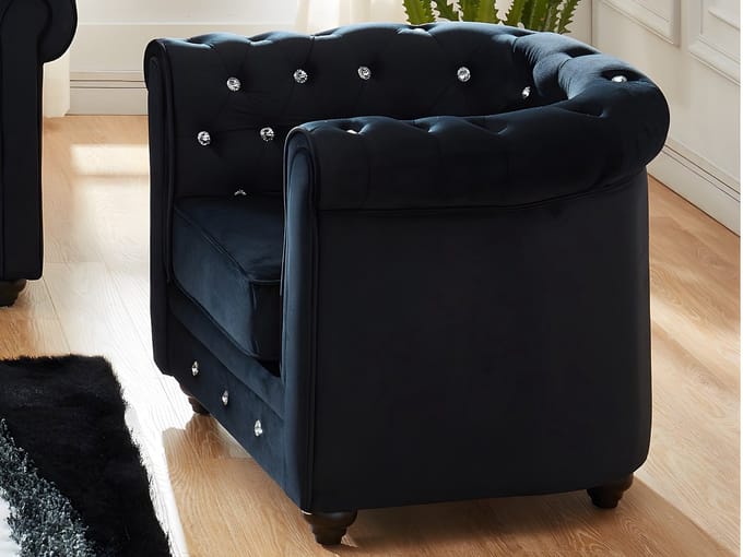 Vente-unique Set van 2 fauteuils CHESTERFIELD - velours - zwart met kristallen knopen
