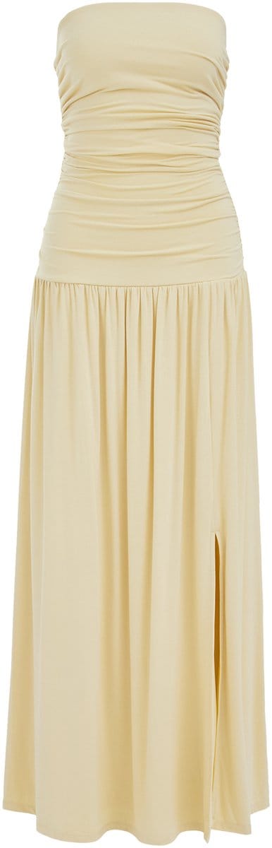 WE Fashion Dames jersey strapless maxi jurk met plooidetail