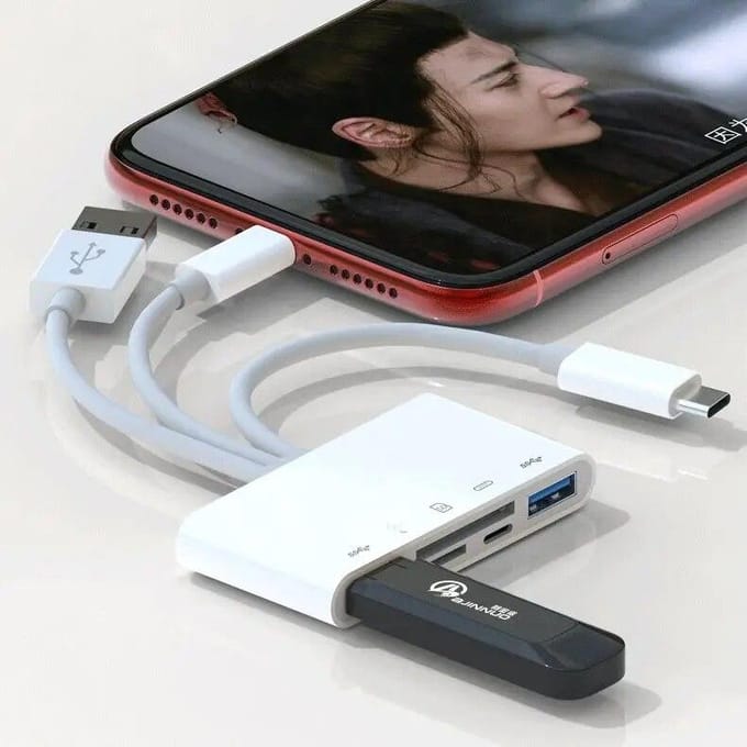 SD TF Geheugenkaartlezer 5 In 1 USB OTG Adapter USB Type C Lightning 3 Poort voor iPhone Macbook Samsung Huawei PC Accessoires wit