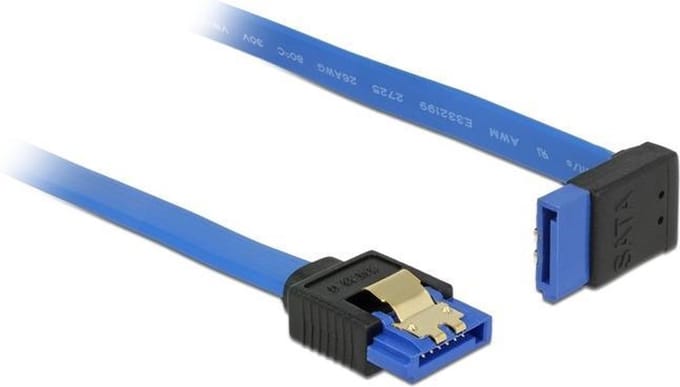 SATA datakabel - recht / haaks naar boven - plat - SATA600 - 6 Gbit/s / blauw - 1 meter