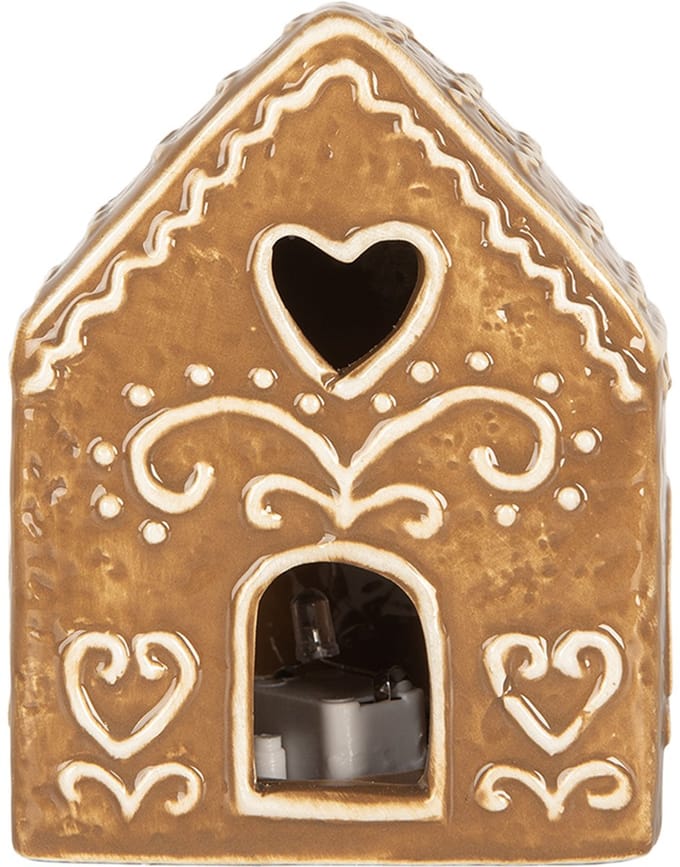 Clayre & Eef Gingerbread house met LED 8x6x10 cm Bruin Keramiek