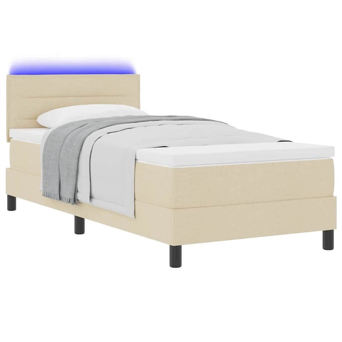 vidaXL - Boxspring - bed - met - LED-stripverlichting - Crème - 90 - x - 200 - cm - Stof