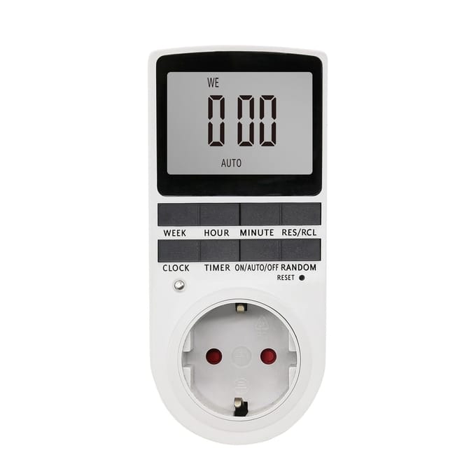 Digitale tijdschakelaaraansluiting Digitale elektronische tijdschakelaar LCD-display Plug-in programmeerbare tijd EU Plug wit