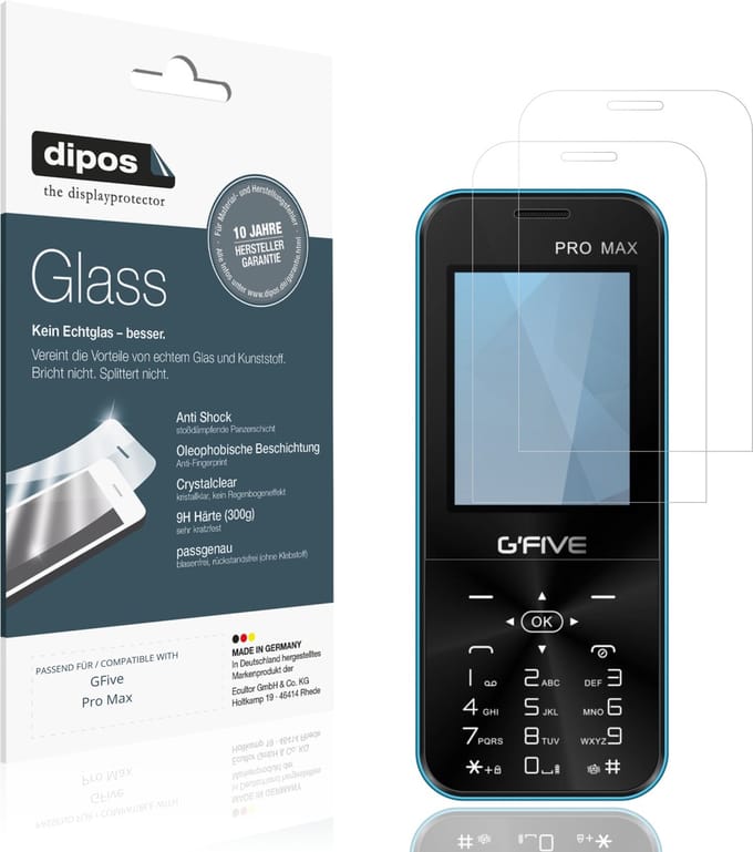 dipos – 2x Pantserfolie geschikt voor GFive Pro Max | 9H Screenprotector