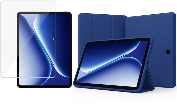 TechNow Hoesje + Screenprotector geschikt voor OnePlus Pad Go 2 Hoesje – Glas - Extreme Shock Case – Smart Case - Blauw