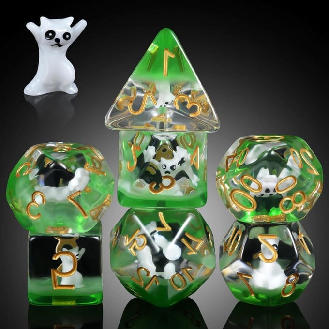Hars Dobbelstenen Set - RPG Dobbelstenen - Tafelspellen Spelen - Met Katten Design - 7 Stuks - Multicolor