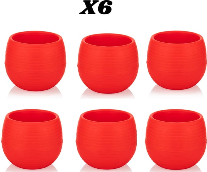 6st ronde cactus bloempotjes rood 6cm met wateropvang drainage UV-bestendig