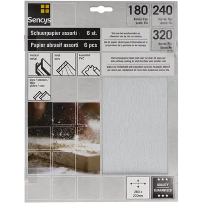Sencys Schuurvel - P180/240/320 - Stearaat Wit - 230x280mm - 6 Stuks