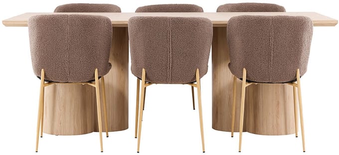 Olivia eethoek tafel 100x210cm en 6 teddy stoelen naturel.