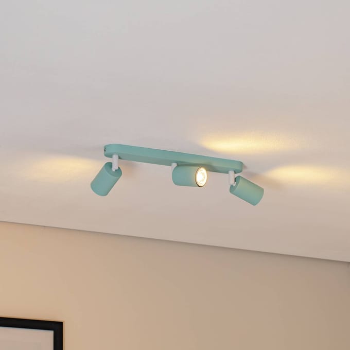 TK Lighting Plafondspot Livia, mintgroen, 52 cm, 3-lamps, metaal, GU10