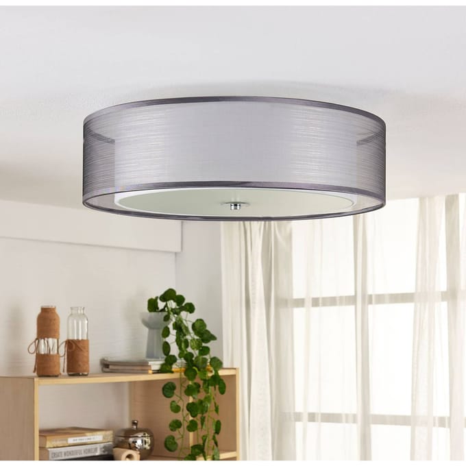Lindby - plafondlamp - 3lichts - Stof, metaal, glas - H: 14.5 cm - E27 - grijs, wit, chroom