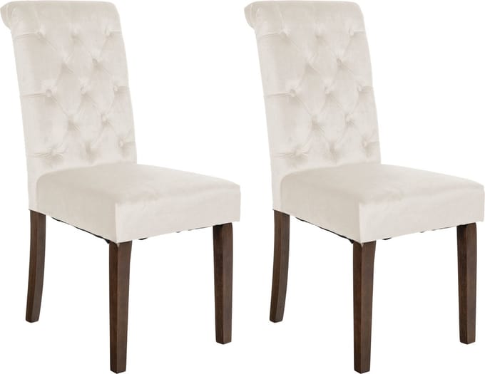 CLP Lisburn Set van 2 eetkamerstoelen - Zonder armleuning - creme Fluweel