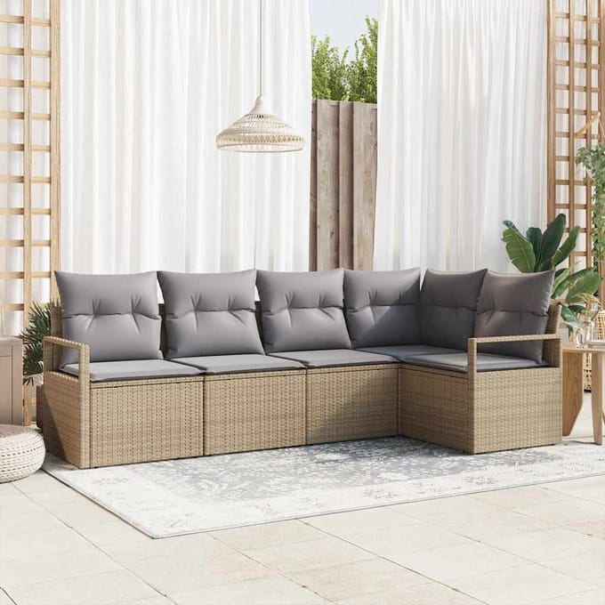 vidaXL Bankstel 5 st Beige poly rattan