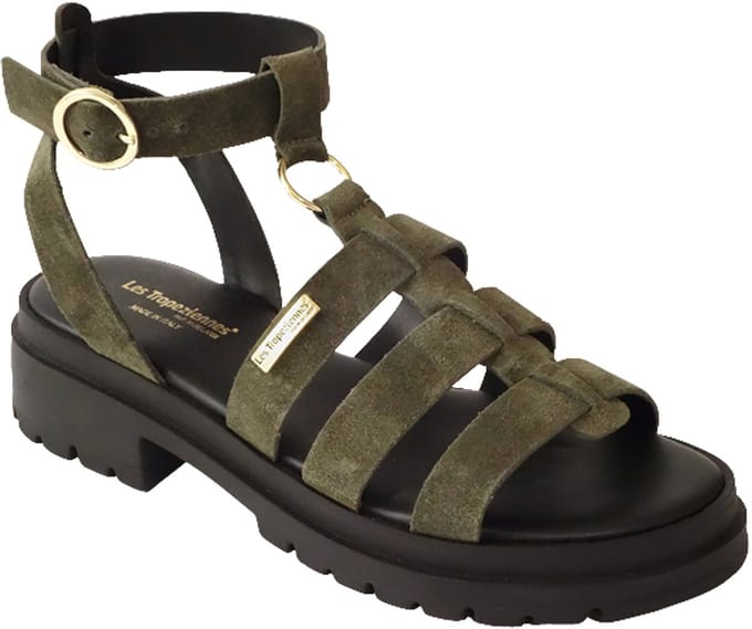 Tobosued platte leren sandalen