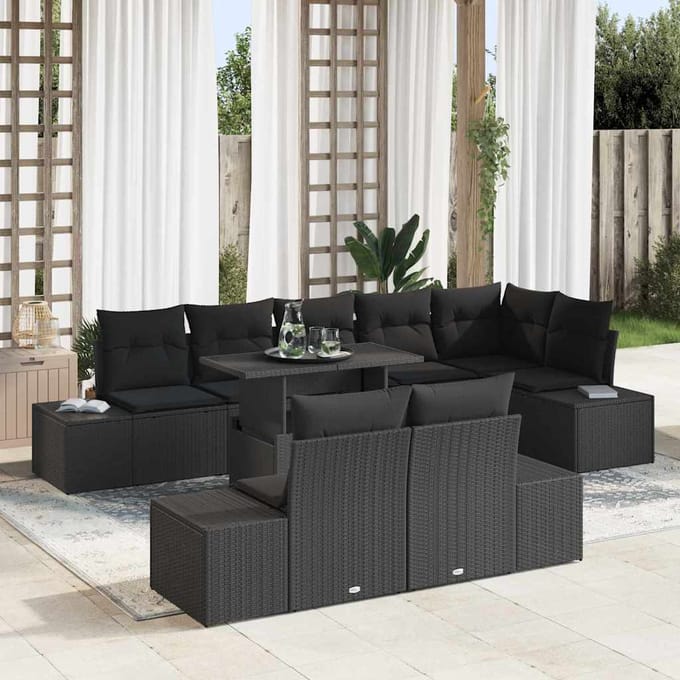 vidaXL - Tuinbank - Set - 9 - st - Zwart - poly - rattan