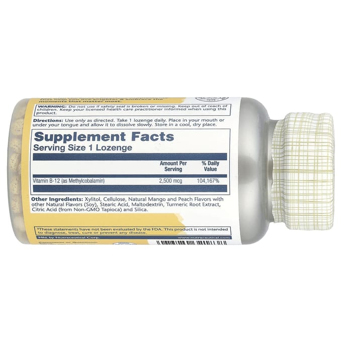 Hoge Potentie Methyl B-12, Natuurlijke Mango Perzik, 2.500Mcg, 60 Zuigtabletten