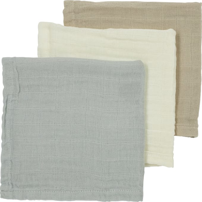 Meyco Baby Uni monddoekjes - 3-pack - hydrofiel - offwhite/light grey/sand - 30x30cm