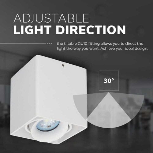 HOFTRONIC Vierkante LED Opbouwspot Esto - Kantelbaar - GU10 - Plafondspot - Voor binnen - Vervangbare afdekring - Wit