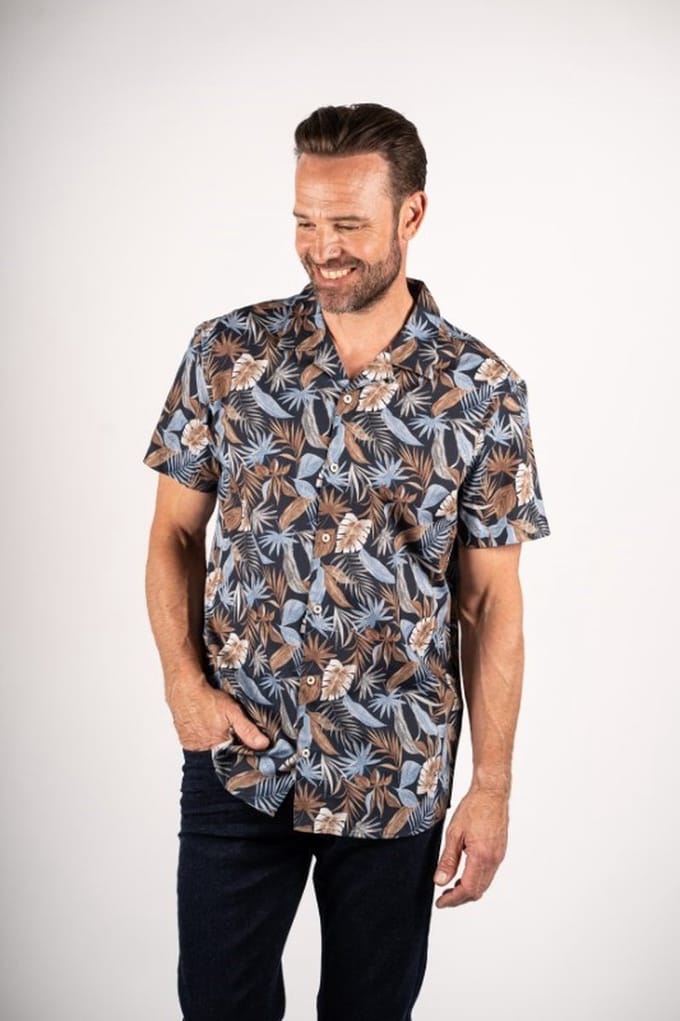 Pre End heren blouse - overhemd KM - 100353 - Fulham - navy print - maat L