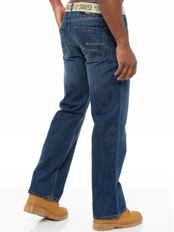 Enzo | Heren Regular Fit Denim Jeans Met Riem - Blauw