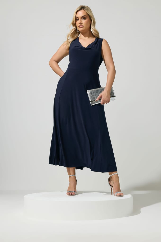 Yours London Yours Marineblauwe Gedrapeerde Maxijurksize 40