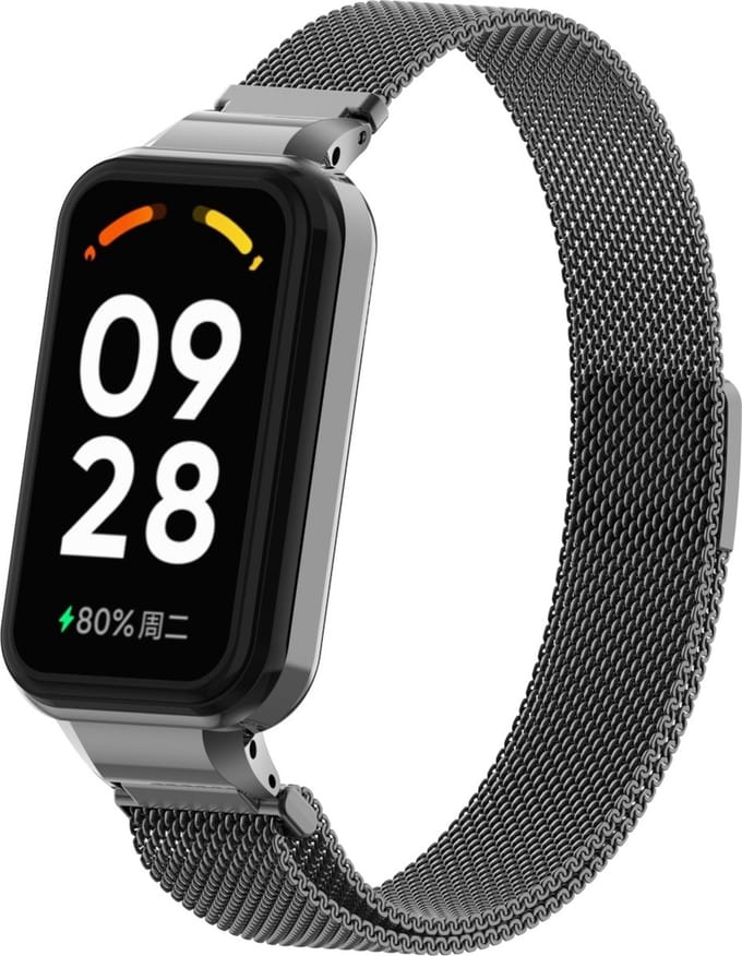 Strap-it Milanees Activity tracker bandje - Geschikt voor Xiaomi Redmi Smart Band 2 / Xiaomi Smart Band 8 Active - zwart