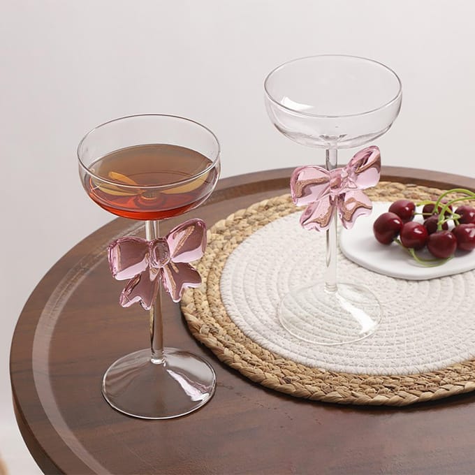 Verre à Champagne Nœud Rose Mode Transparent Haut Verre à Vin Coupe pour Maison Bar Fête de Mariage 1pcs transparent