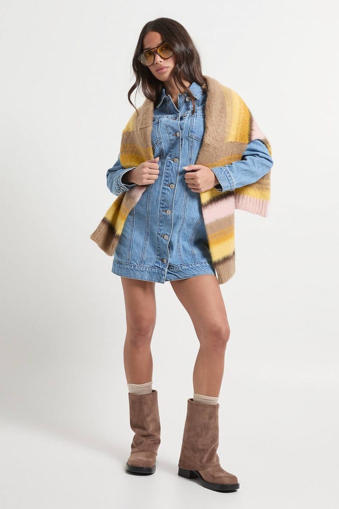 boohoo Dames Petite Western Denim Mini Jurk | Mid Wash | Maat: 10
