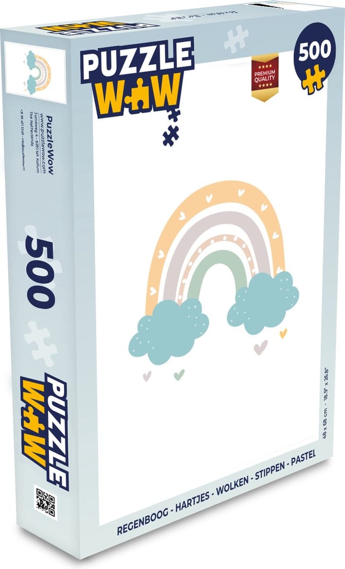 Puzzel Regenboog - Hartjes - Wolken - Stippen - Pastel - Kinderen - Legpuzzel - Puzzel 500 stukjes