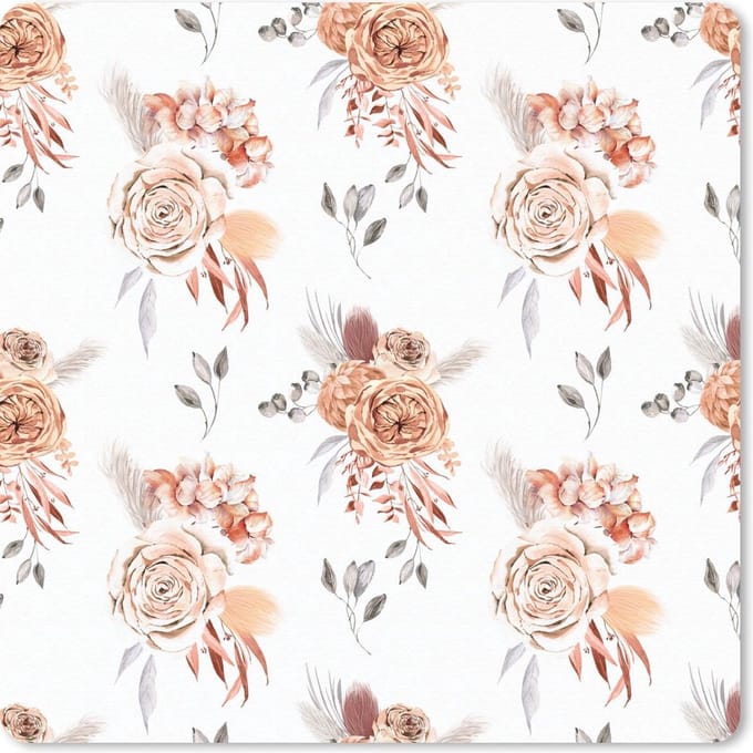 Muismat 20x20 cm - Mousepad Bloemen - Rozen - Bladeren - Wit - Muismatten
