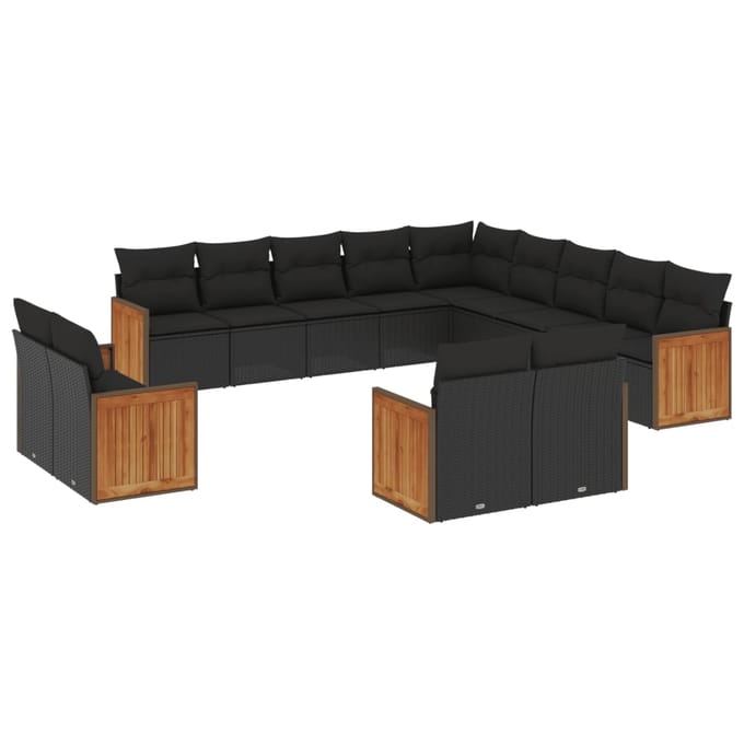 vidaXL - 13-delige - Loungeset - met - kussens - poly - rattan - zwart