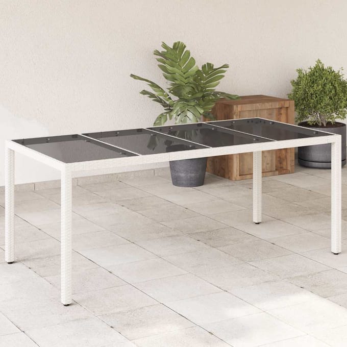 vidaXL - Tuintafel - met - glazen - blad - 190x90x75 - cm - poly - rattan - wit