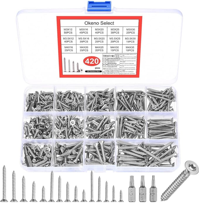 Zelftappende schroeven set 420 stuks - RVS - Torx - Ideaal voor houtbewerking - ShopVlot