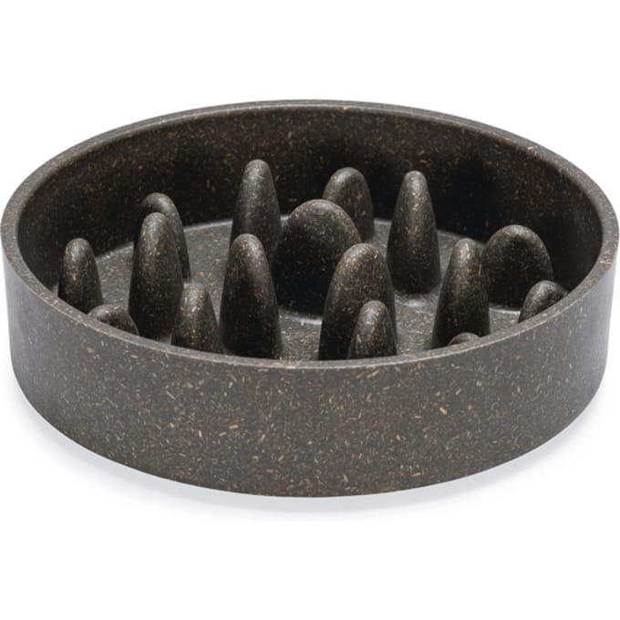 Designed by Lotte Pom Antischrokbak Kat - Slowfeeder kat - Voerbak - Vaatwasserbestendig - Bamboe - Grijs - 410 ml