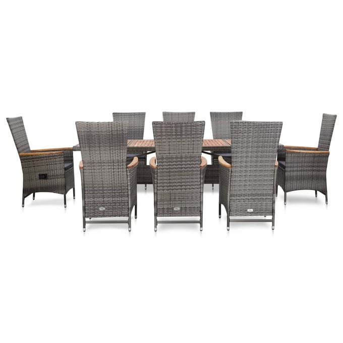 vidaXL - 9-delige - Tuinset - met - kussens - poly - rattan - grijs