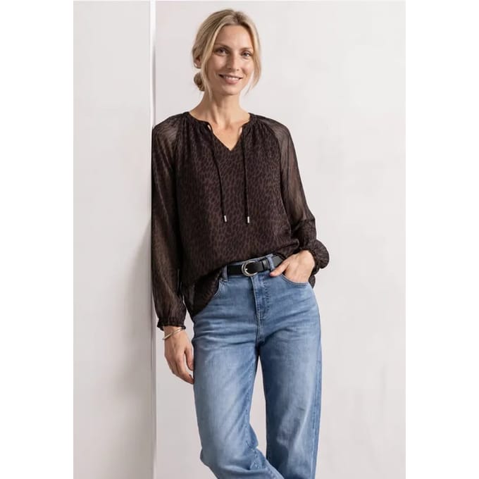 Raglanblouse met split in de hals en print