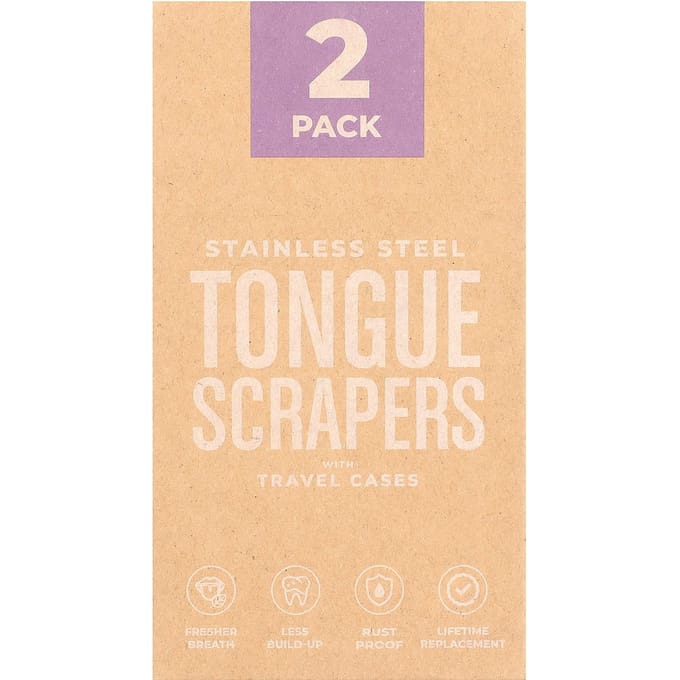 basicConcepts, gratte-langue en acier inoxydable, étui de voyage inclus, 2 pièces beige